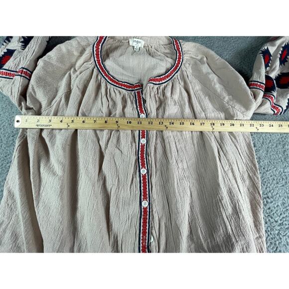 Umgee Shirt Womens Small Tan Aztec Print Long Sleeve Button Up Pockets Blouse - Picture 4 of 8